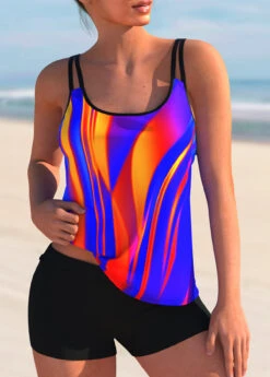 Printed Mid Waist Colorful Tankini Set