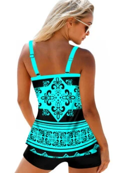 Cyan Tribal Print Wide Strap Tankini Set -Rosewe Promotion Store 273607 P 1619679692593