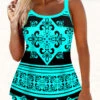 Cyan Tribal Print Wide Strap Tankini Set 2 Cyan Tribal Print Wide Strap Tankini Set -Rosewe Promotion Store 273607 P 1619679692767