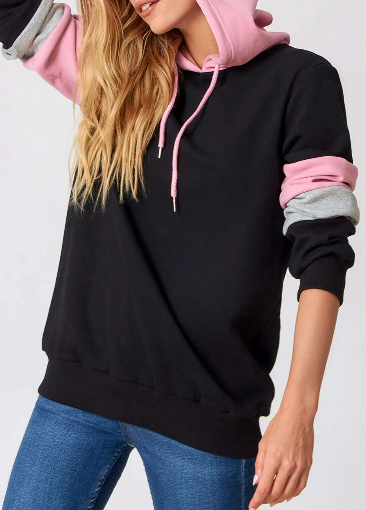 Contrast Drawstring Detail Long Sleeve Hoodie 4 Contrast Drawstring Detail Long Sleeve Hoodie - Image 2
