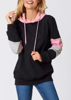 Contrast Drawstring Detail Long Sleeve Hoodie