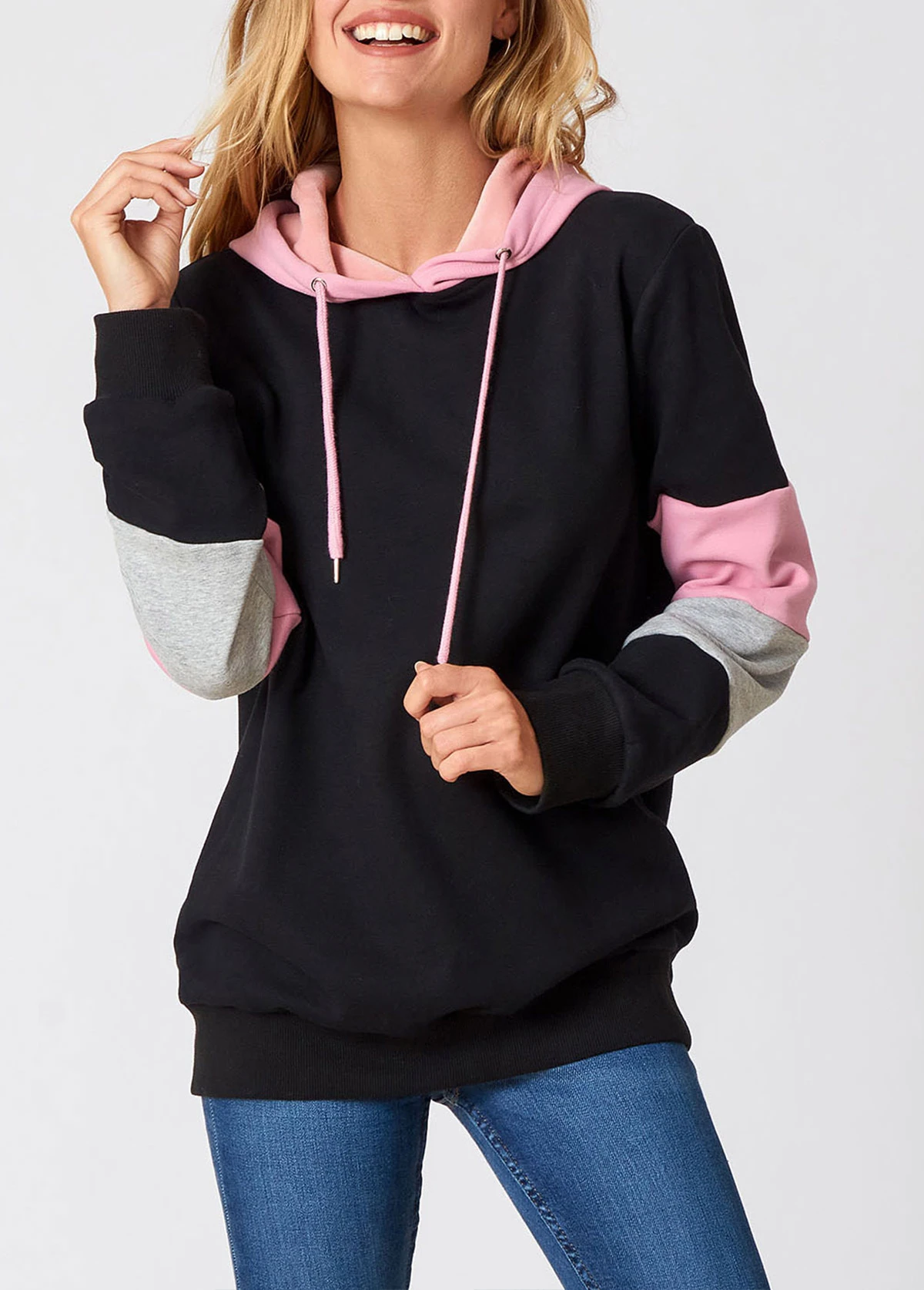 Contrast Drawstring Detail Long Sleeve Hoodie 3 Contrast Drawstring Detail Long Sleeve Hoodie