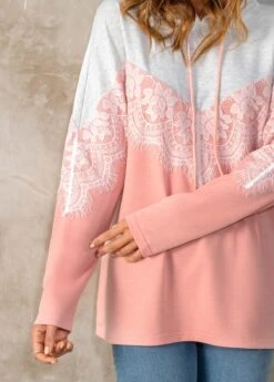 Drawstring Detail Contrast Lace Stitching Hoodie -Rosewe Promotion Store 273670 P 16261634744004