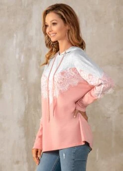 Drawstring Detail Contrast Lace Stitching Hoodie -Rosewe Promotion Store 273670 P 16261634749063