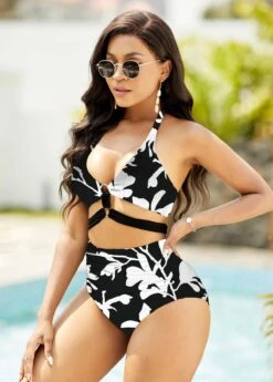 High Waisted Floral Print Halter Bikini Set -Rosewe Promotion Store 273980 P 1620613218895