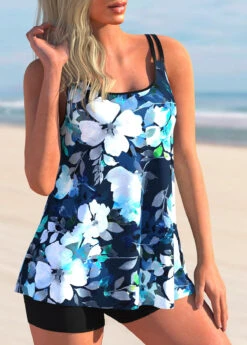 Floral Print Spaghetti Strap Swimdress And Shorts -Rosewe Promotion Store 274140 P 1624933404748