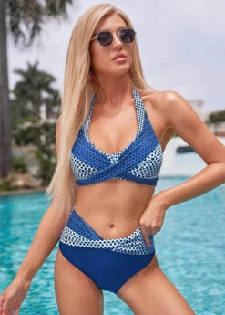 Mid Waist Polka Dot Halter Bikini Set -Rosewe Promotion Store 274584 P 16245960153674