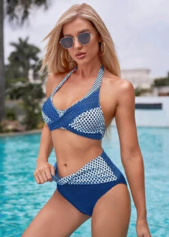 Mid Waist Polka Dot Halter Bikini Set -Rosewe Promotion Store 274584 P 16245960158225