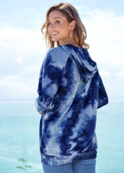 Tie Dye Print Kangaroo Pocket Drawstring Detail Hoodie -Rosewe Promotion Store 274588 P 16279839626001