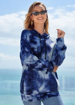 Tie Dye Print Kangaroo Pocket Drawstring Detail Hoodie -Rosewe Promotion Store 274588 P 16279839627134