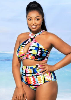 High Waisted Geometric Print Plus Size Bikini Set -Rosewe Promotion Store 274820 P 16249507012232