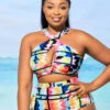 High Waisted Geometric Print Plus Size Bikini Set -Rosewe Promotion Store 274820 P 16249507016610