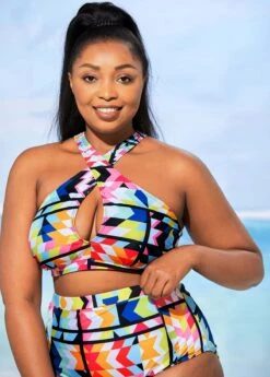 High Waisted Geometric Print Plus Size Bikini Set -Rosewe Promotion Store 274820 P 16249507017053