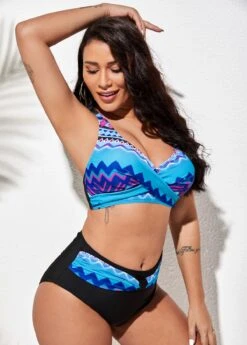 Tribal Print Front Cross High Waisted Bikini Set -Rosewe Promotion Store 275155 P 1628141035031