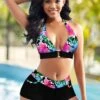 Halter Floral Print Mid Waist Bikini Set -Rosewe Promotion Store 275200 P 1621591685912