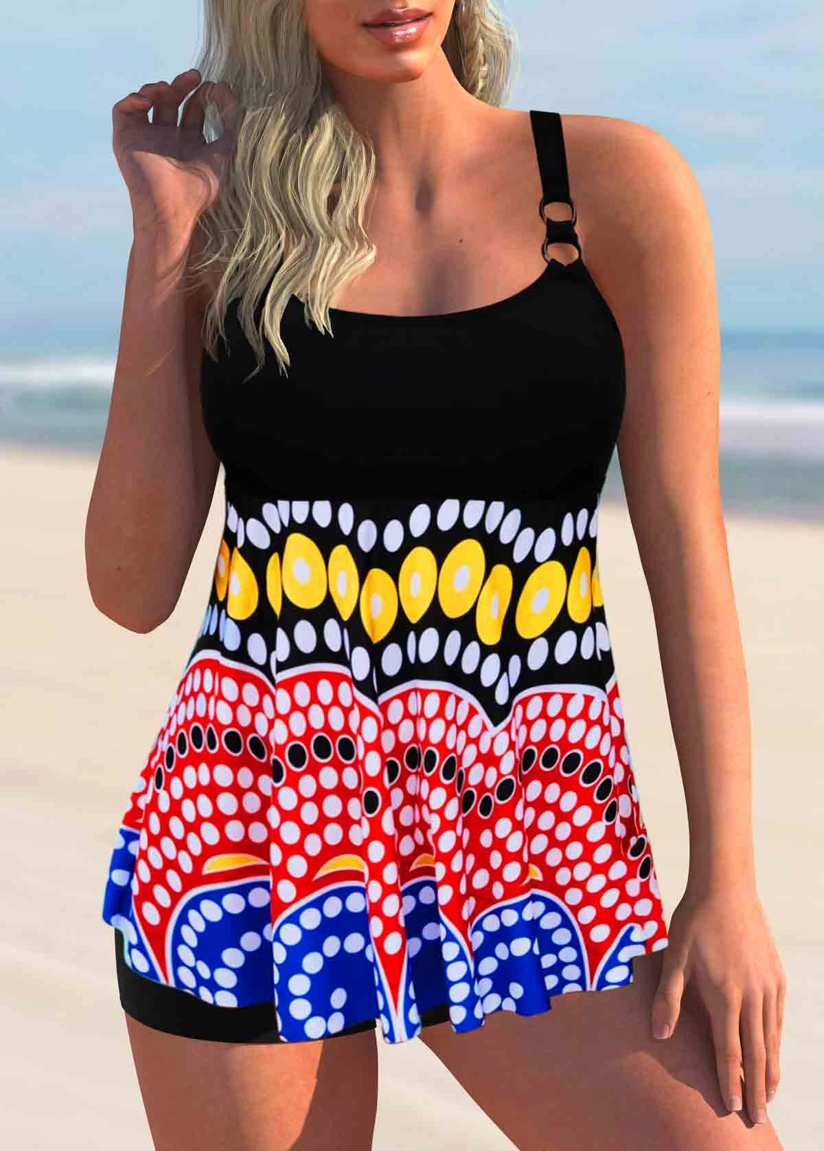 Multi Color Criss Cross Back Polka Dot Tankini Set 3 Multi Color Criss Cross Back Polka Dot Tankini Set
