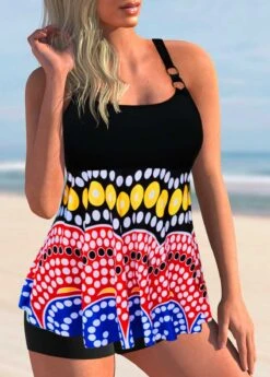 Multi Color Criss Cross Back Polka Dot Tankini Set 7 Multi Color Criss Cross Back Polka Dot Tankini Set -Rosewe Promotion Store 275729 P 1622165828988