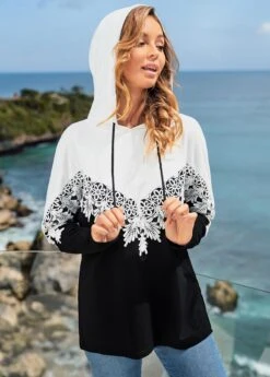 Color Block Long Sleeve Lace Stitching Hoodie -Rosewe Promotion Store 275805 P 16282122420922