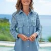 Lace Stitching Turndown Collar Faux Denim Blouse -Rosewe Promotion Store 275973 P 16282541373190