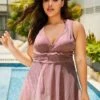 Mesh Plus Size Tie Back Swimdress And Shorts -Rosewe Promotion Store 276118 P 1624258732422