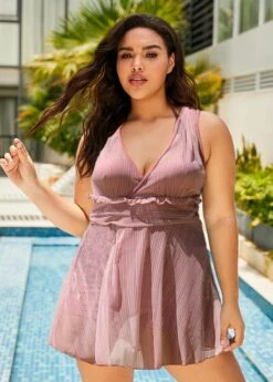 Mesh Plus Size Tie Back Swimdress And Shorts