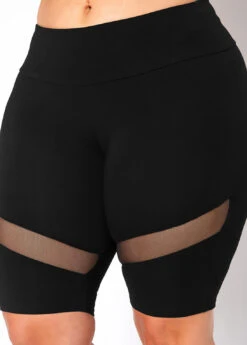 Mesh Stitching Plus Size Mid Waist Swim Shorts