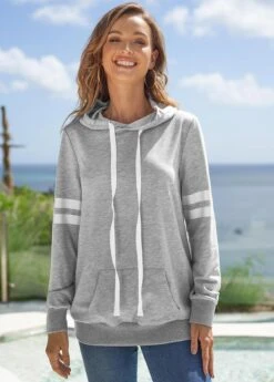 Letter Print Striped Long Sleeve Hoodie