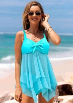 Mesh Stitching Layered Hem Bowknot Swimdress And Panty -Rosewe Promotion Store 276378 P 1625736494470