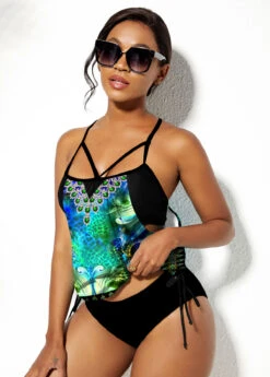 Spaghetti Strap Drawstring Side Leopard Tankini Set -Rosewe Promotion Store 276575 P 1623232015895