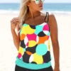 Spaghetti Strap Multi Color Geometric Print Tankini Set -Rosewe Promotion Store 276579 P 1623048937677
