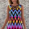 Colorful Cross Strap Geometric Print Tank Top -Rosewe Promotion Store 276684 P 1623138361472