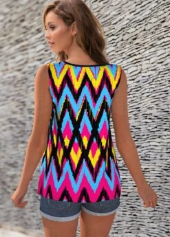 Colorful Cross Strap Geometric Print Tank Top -Rosewe Promotion Store 276684 P 1623138362864