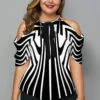 Striped Cold Shoulder Plus Size Blouse -Rosewe Promotion Store 276718 P 1623134241691
