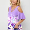 Cross Strap Floral Print Cold Shoulder T Shirt -Rosewe Promotion Store 276738 P 1623215427457