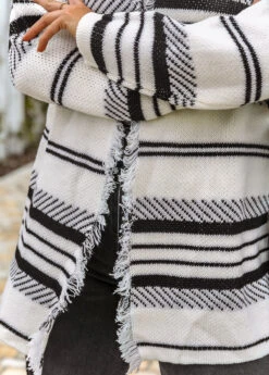 Long Sleeve Open Front Striped Tassel Cardigan -Rosewe Promotion Store 276957 P 16276940222734