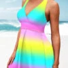 Ombre Wide Strap Colorful Swimdress And Panty
