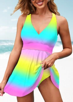 Ombre Wide Strap Colorful Swimdress And Panty -Rosewe Promotion Store 276964 P 1647050271167