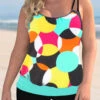 Double Straps Plus Size Geometric Print Tankini Set