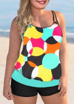 Double Straps Plus Size Geometric Print Tankini Set -Rosewe Promotion Store 277159 P 1623401625207