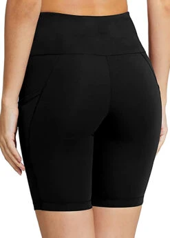 Pocket Plus Size High Waisted Black Skinny Swim Shorts -Rosewe Promotion Store 277206 P 1623736340463