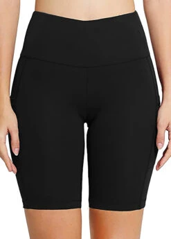 Pocket Plus Size High Waisted Black Skinny Swim Shorts -Rosewe Promotion Store 277206 P 1623736341962