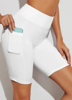 Solid High Waisted Pocket Swim Shorts