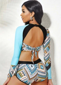 High Waisted Open Back Tie Back Bikini Set