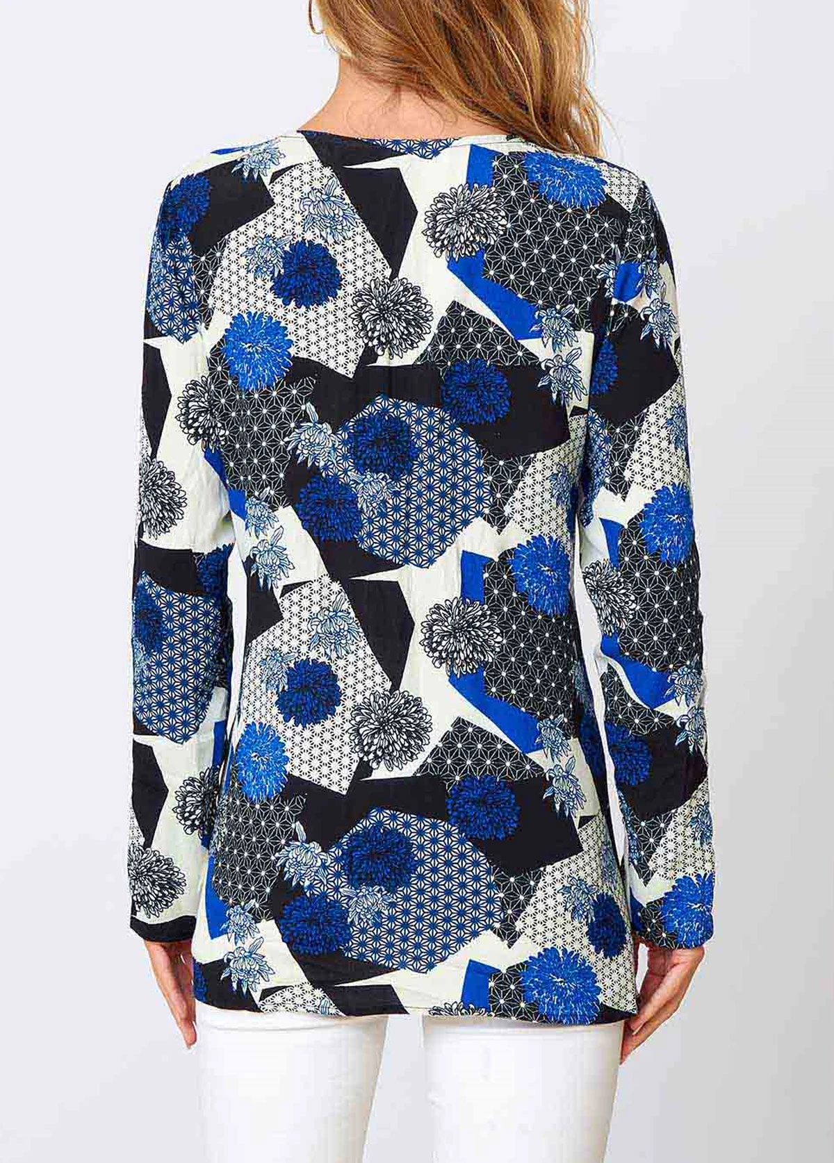 V Neck Floral Print Lace Panel Blouse 4 V Neck Floral Print Lace Panel Blouse - Image 2