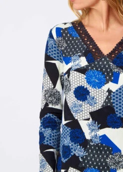 V Neck Floral Print Lace Panel Blouse 9 V Neck Floral Print Lace Panel Blouse -Rosewe Promotion Store 277465 P 16288236104212