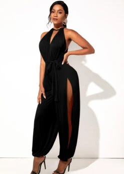 Side Slit Sleeveless Belted Solid Jumpsuit -Rosewe Promotion Store 277544 P 1624869564627