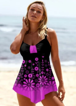 Asymmetric Hem Ombre Floral Print Swimdress And Panty -Rosewe Promotion Store 277654 P 1625449893688