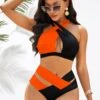 High Waisted Orange Color Block Bikini Set -Rosewe Promotion Store 277800 P 16243252546570