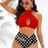 High Waist Cross Halter Polka Dot Bikini Set -Rosewe Promotion Store 277801 P 1624348435688
