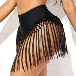 Solid Tassel Detail Mid Waist Bikini Bottom -Rosewe Promotion Store 277811 P 16258253218852